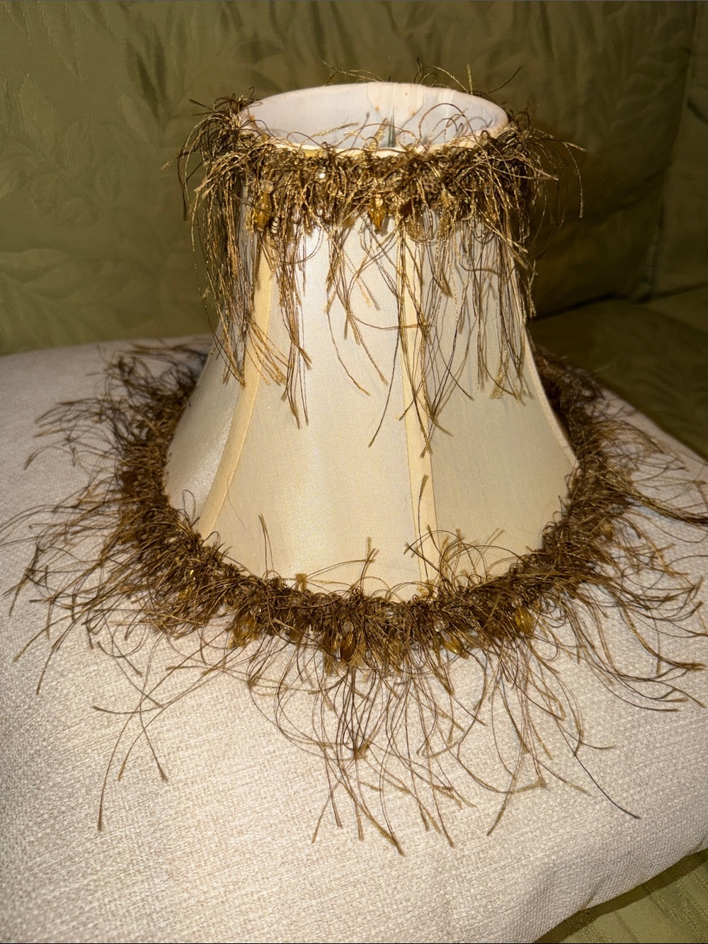 Decorative Cream Table Lamp Shade with Gold Fringe